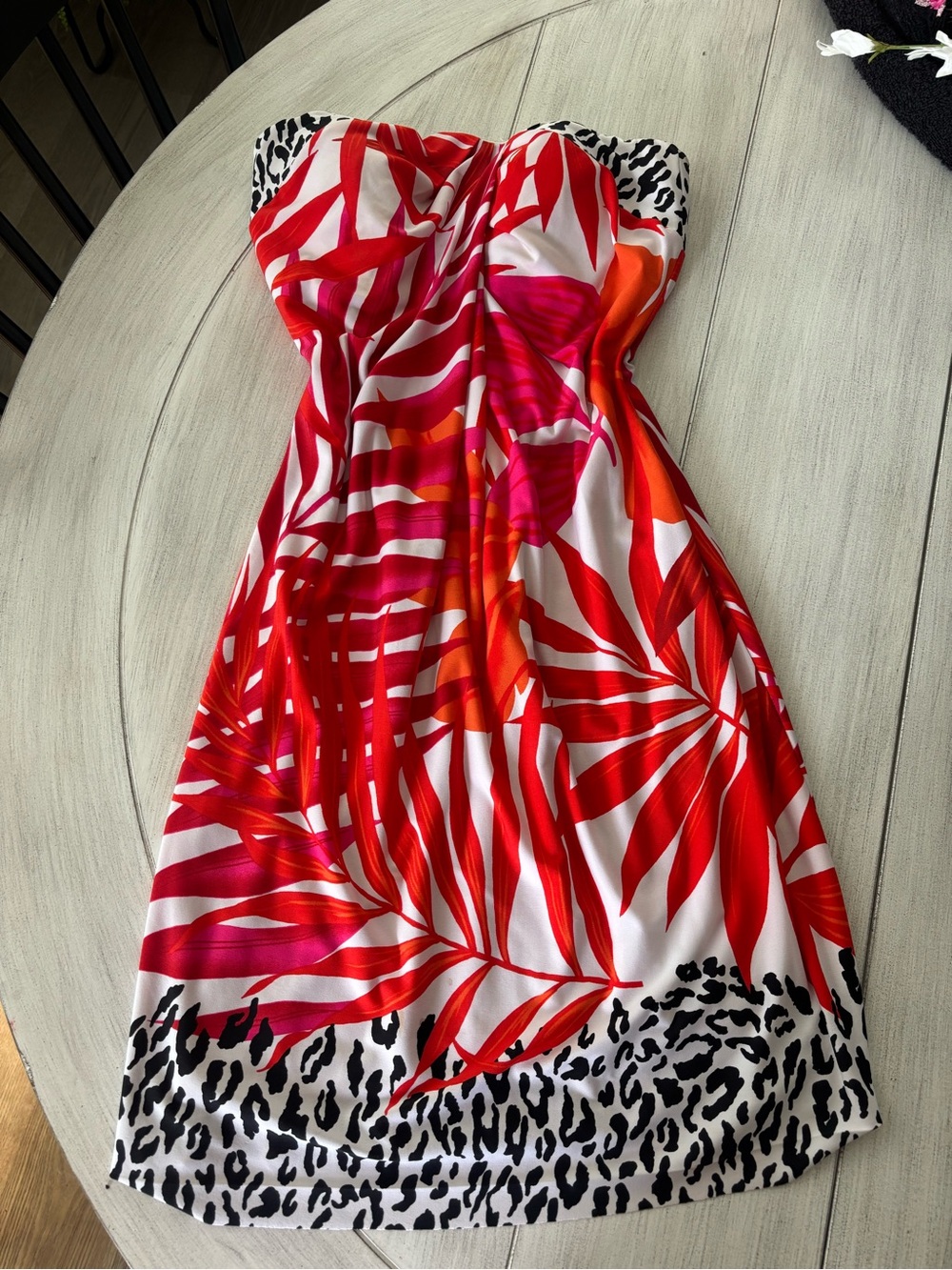 Cache Strapless Tropical Hot Pink & Leopard Print Dress